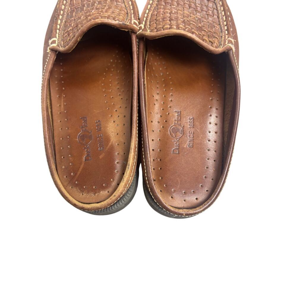 Duck Head Meens Brown Leather Woven Slip on Loafers Moc Toe Comfort Shoes 10 - Picture 3 of 6